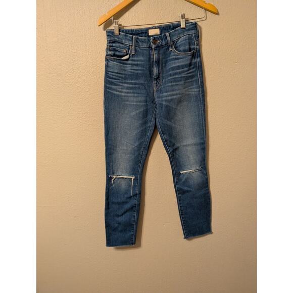 Mother Women High Waisted Looker Ankle Jeans Size 25 Blue Denim Raw Hem - Picture 1 of 13